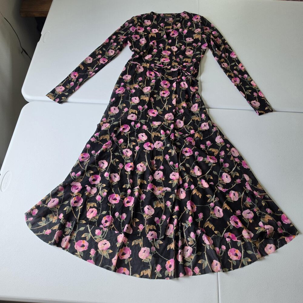 White House Black Market Dress Womens 2 Black Floral Wrap Maxi Whimsigoth Office